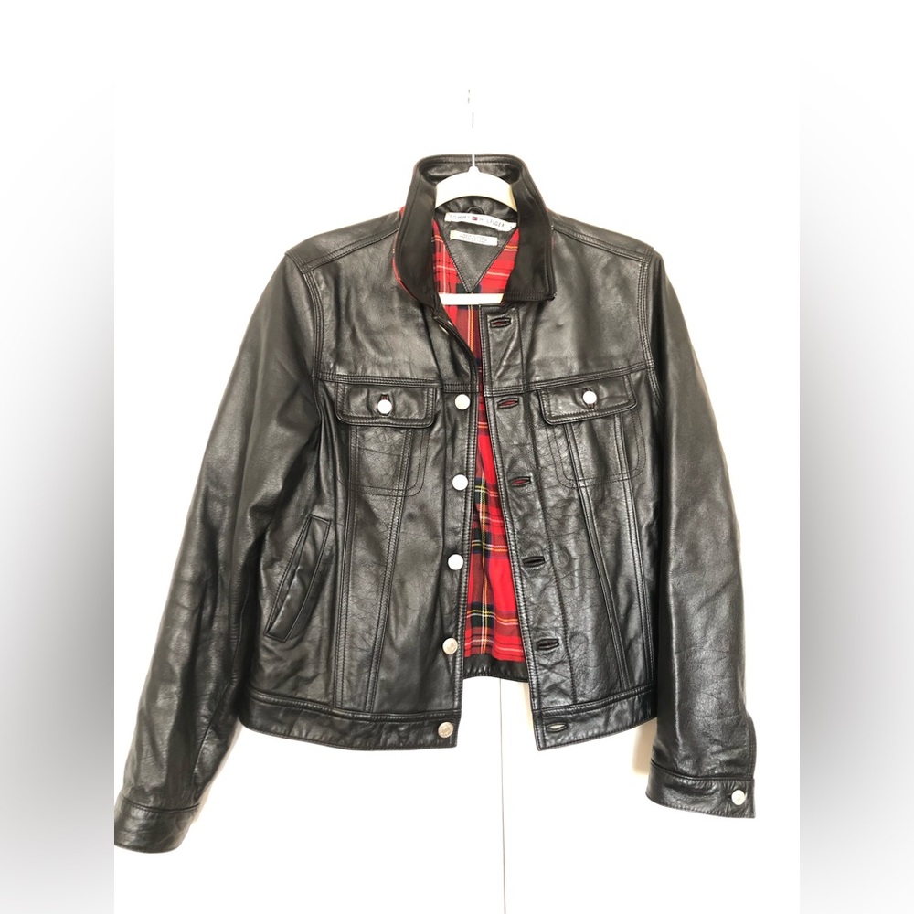 Tommy Hilfiger Women's Genuine Leather Jacket Sz M Black